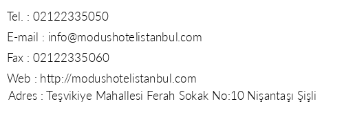 Modus Hotel telefon numaralar, faks, e-mail, posta adresi ve iletiim bilgileri